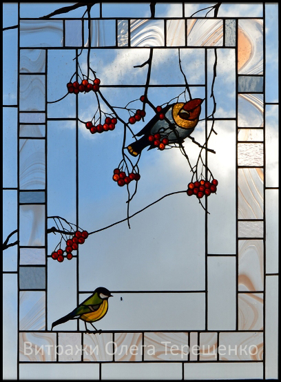 Витраж «Птицы» из цветного художественного стекла